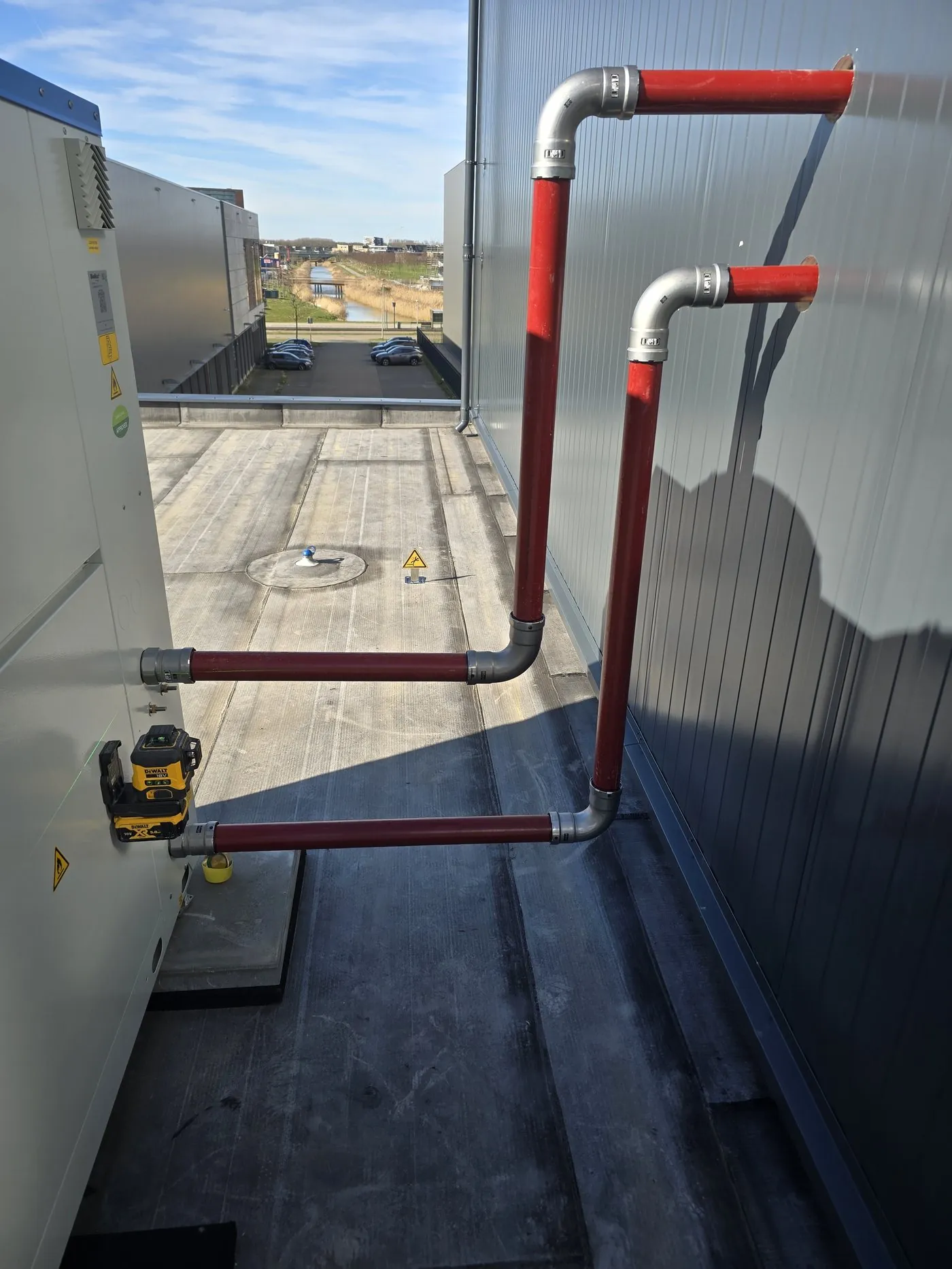Pipework on the roof of the clinic in Almere