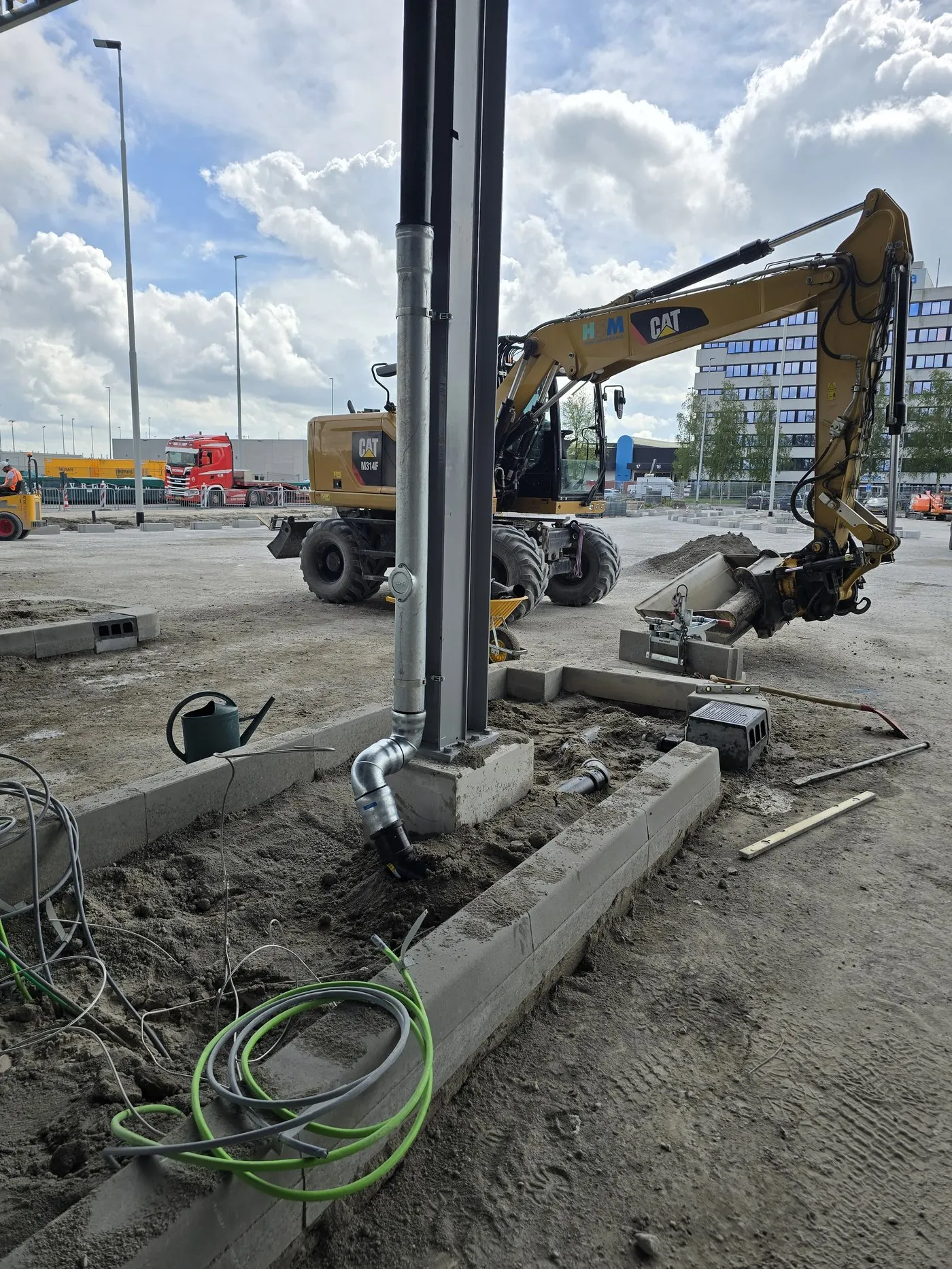 Excavation work for the pipework under the solar roof